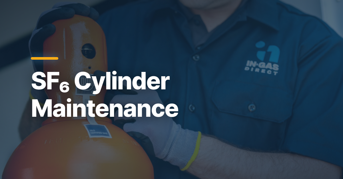 Cylinder Maintenance technician holding a cylinder with SF6 gas