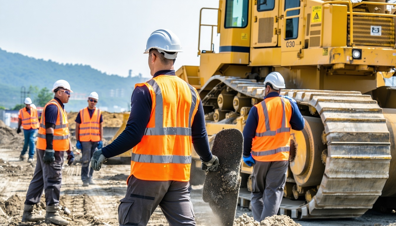 Construction workers handling SF6 equipment with e